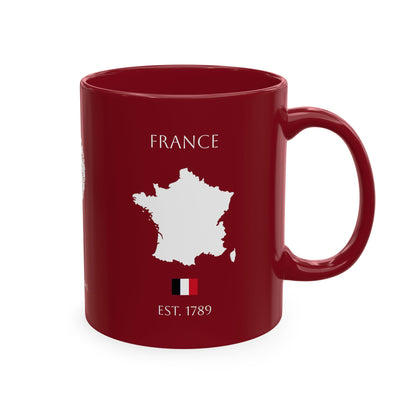 Personalized Initials & Name Monogram Wreath Ceramic Mug | Eiffel Tower Paris Illustration | France Flag and Silhouette Map - Proud & Loyal