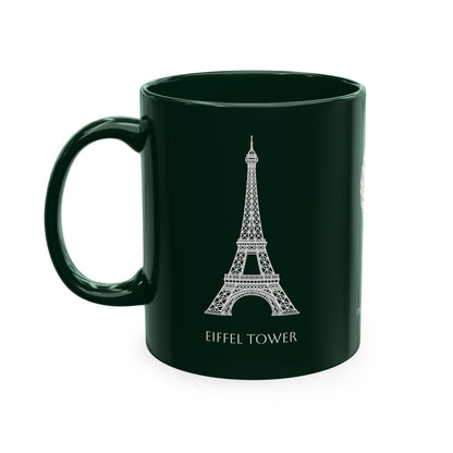 Personalized Initials & Name Monogram Wreath Ceramic Mug | Eiffel Tower Paris Illustration | France Flag and Silhouette Map - Proud & Loyal