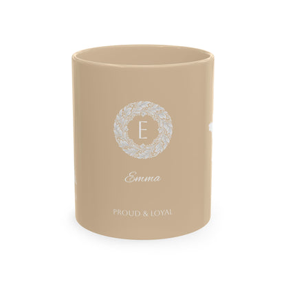Personalized Initials & Name Monogram Wreath Ceramic Mug | Eiffel Tower Paris Illustration | France Flag and Silhouette Map - Proud & Loyal