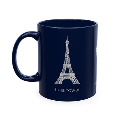Personalized Initials & Name Monogram Wreath Ceramic Mug | Eiffel Tower Paris Illustration | France Flag and Silhouette Map - Proud & Loyal