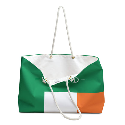 Personalized Ireland Weekender Bag, Irish Flag Travel Bag, Custom Name Heritage Tote, European Vacation Overnight Bag - Proud & Loyal