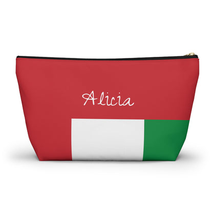 Personalized Italy Flag Accessory Pouch, Italian Heritage Cosmetic Bag, Custom Name Travel Makeup Organizer, Italy Gift - Proud & Loyal