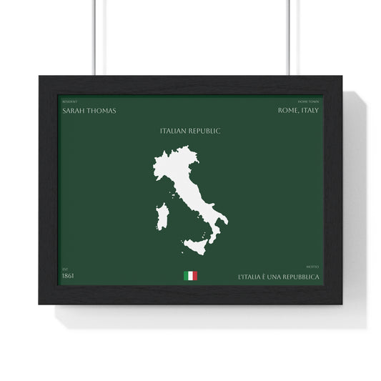 Personalized Italy Map Framed Poster | Italian Heritage Name & Hometown Wall Art - Proud & Loyal
