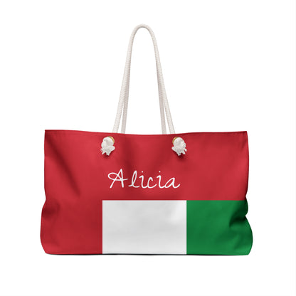 Personalized Italy Weekender Bag, Italian Flag Travel Bag, Custom Name Heritage Tote, European Vacation Overnight Bag - Proud & Loyal