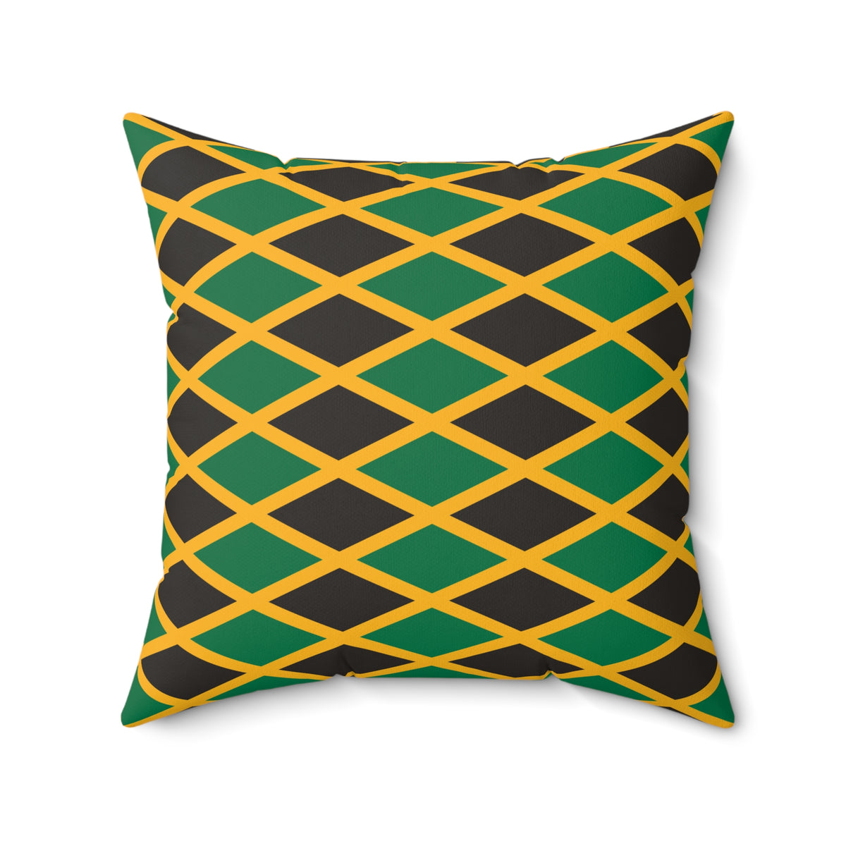 Personalized Jamaican Flag Geometric Lattice Pattern Faux Suede Square Pillow | Jamaica Green Black Yellow - 20" x 20" - Proud & Loyal
