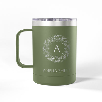 Personalized Name and Initials Monogram Wreath Coffee Mug, Australian Flag Tumbler 15oz - Proud & Loyal