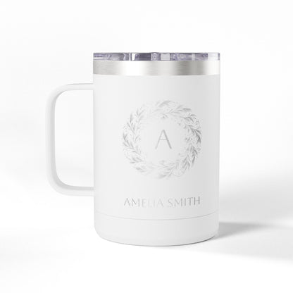 Personalized Name and Initials Monogram Wreath Coffee Mug, Australian Flag Tumbler 15oz - Proud & Loyal