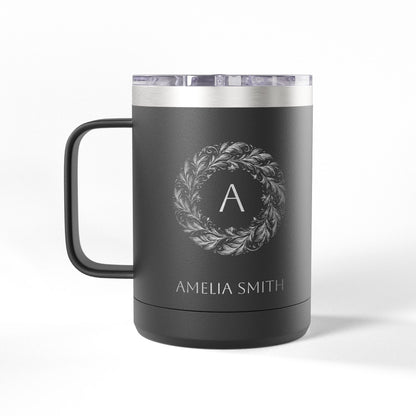 Personalized Name and Initials Monogram Wreath Coffee Mug, Australian Flag Tumbler 15oz - Proud & Loyal