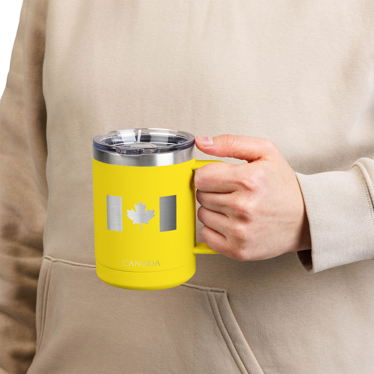 Personalized Name and Initials Monogram Wreath Coffee Mug, Canada Maple Leaf Flag Tumbler 15oz - Proud & Loyal