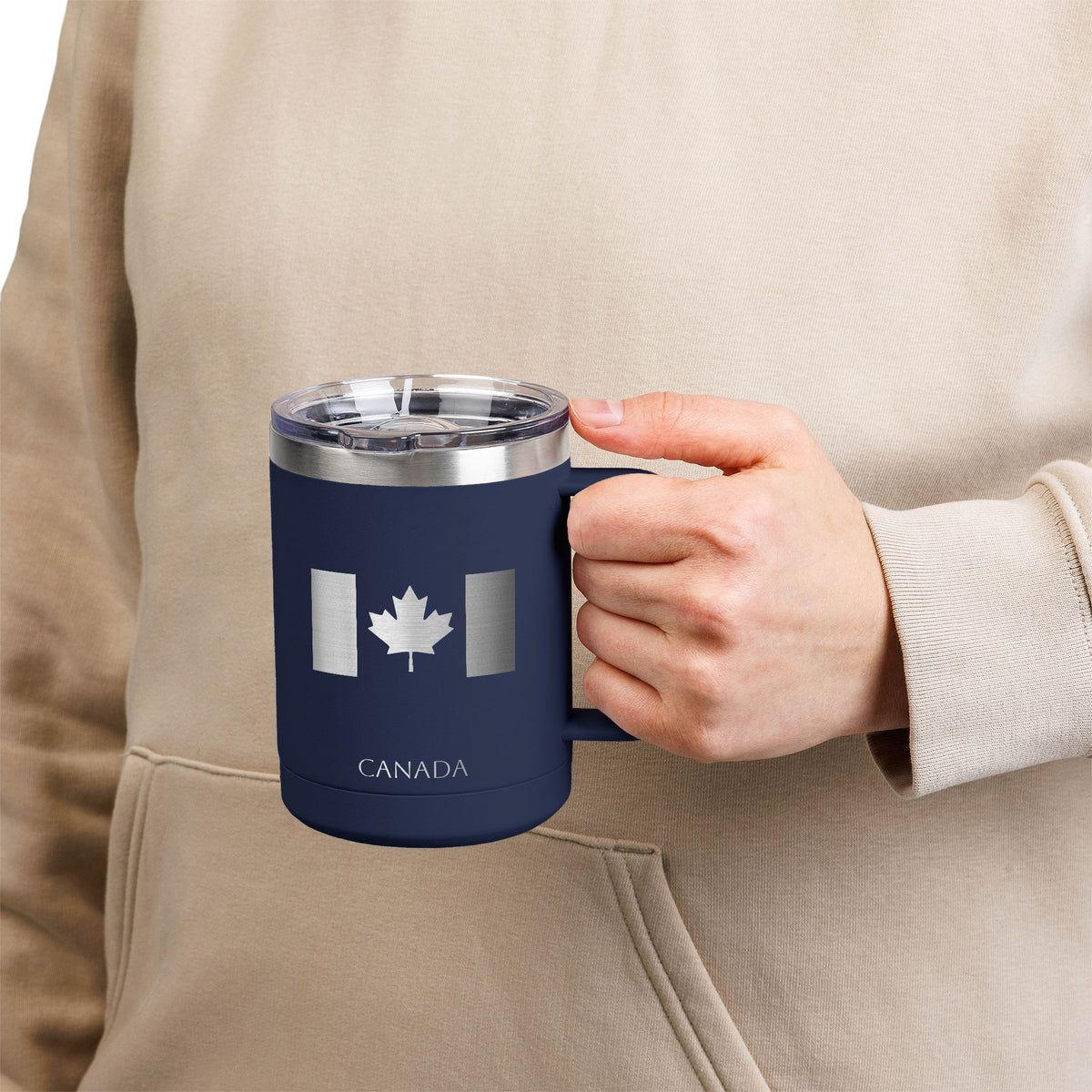 Personalized Name and Initials Monogram Wreath Coffee Mug, Canada Maple Leaf Flag Tumbler 15oz - Proud & Loyal
