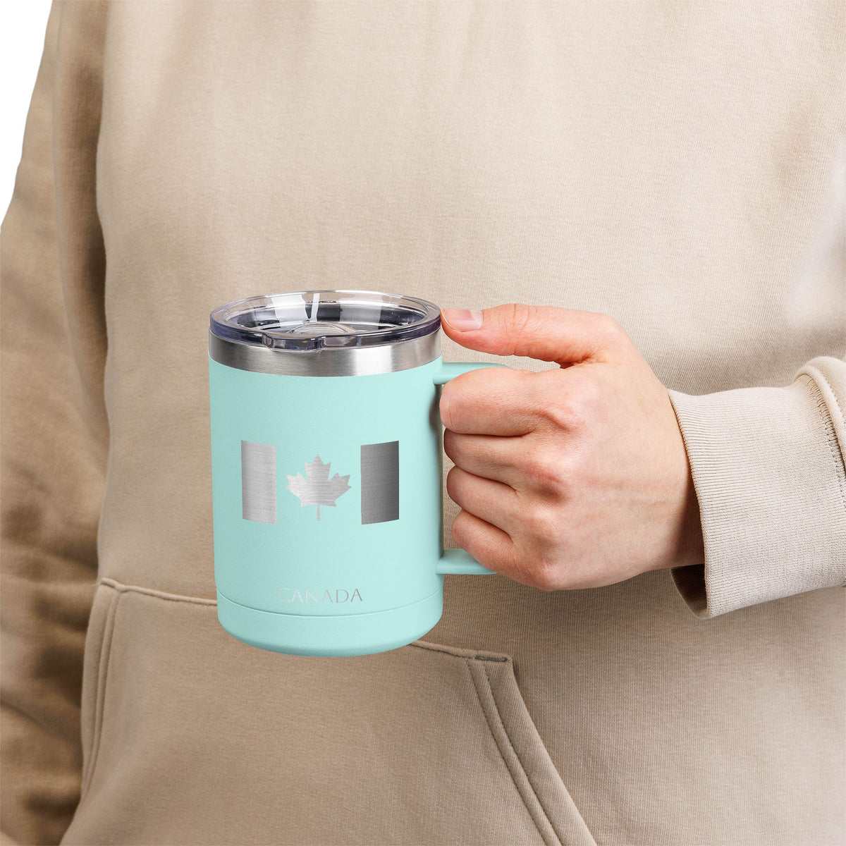 Personalized Name and Initials Monogram Wreath Coffee Mug, Canada Maple Leaf Flag Tumbler 15oz - Proud & Loyal