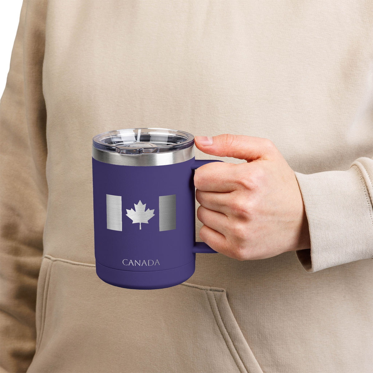 Personalized Name and Initials Monogram Wreath Coffee Mug, Canada Maple Leaf Flag Tumbler 15oz - Proud & Loyal