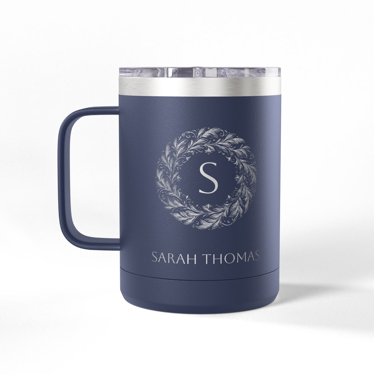 Personalized Name and Initials Monogram Wreath Coffee Mug, United States of America Flag Tumbler 15oz - Proud & Loyal