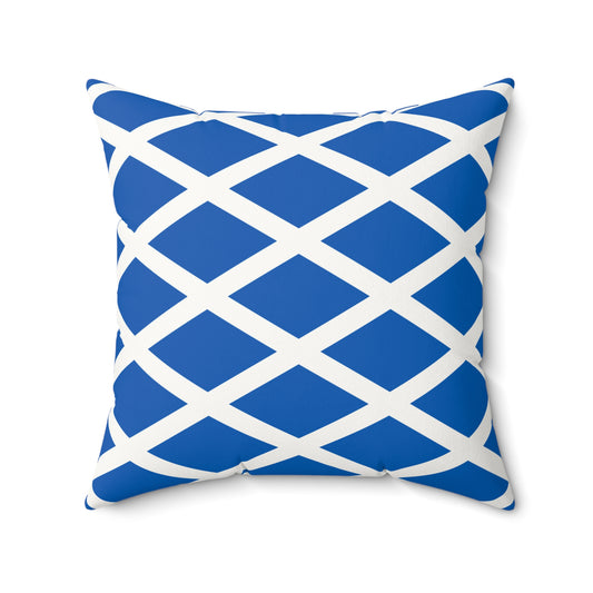 Personalized Scottish Flag Nautical Lattice Blue and White Pillow | Scotland Faux Suede Flag Geometric Throw Pillow - Proud & Loyal