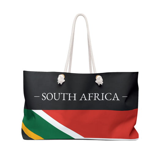 Personalized South Africa Weekender Bag, South African Flag Travel Bag, Custom Name Heritage Tote, Vacation Overnight Bag - Proud & Loyal
