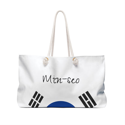 Personalized South Korea Weekender Bag, Korean Flag Travel Bag, Custom Name Heritage Tote, Vacation Overnight Bag - Proud & Loyal