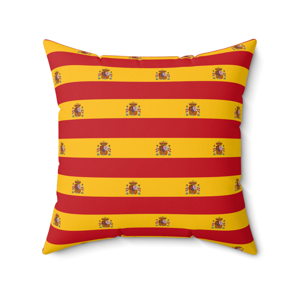 Personalized Spanish Flag Striped Pillow Faux Suede Square Pillow | Red Yellow Coat of Arms - Proud & Loyal