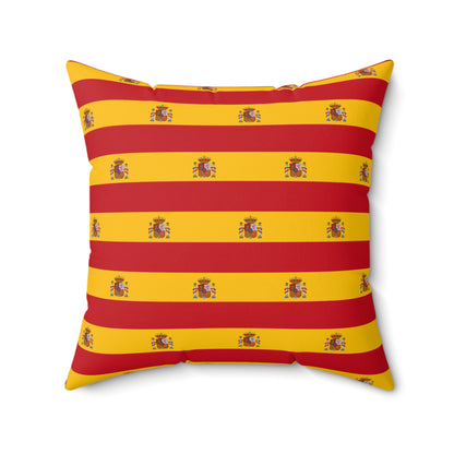 Personalized Spanish Flag Striped Pillow Faux Suede Square Pillow | Red Yellow Coat of Arms - Proud & Loyal