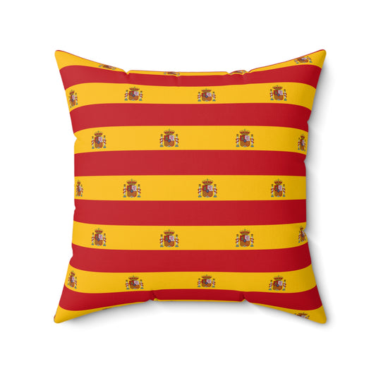 Personalized Spanish Flag Striped Pillow Faux Suede Square Pillow | Red Yellow Coat of Arms - Proud & Loyal