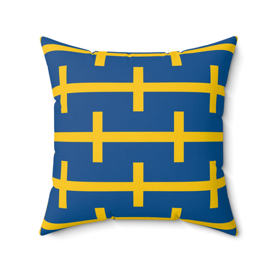 Personalized Sweden Flag Navy and Mustard Geometric Stripe Pillow | Swedish Flag Faux Suede Throw Pillow | Blue & Yellow European Pillow - Proud & Loyal