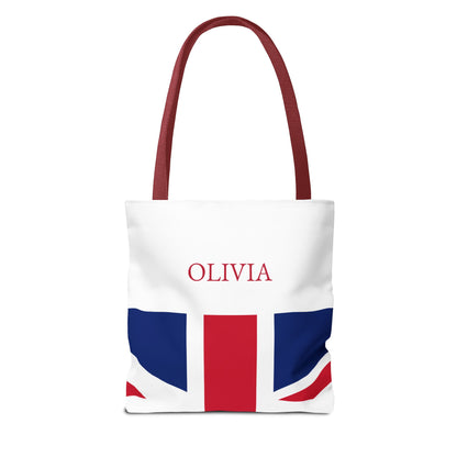 Personalized UK Flag Tote Bag, Custom Name British Heritage Bag, Union Jack Travel Beach Tote, Britain Pride Gift - Proud & Loyal