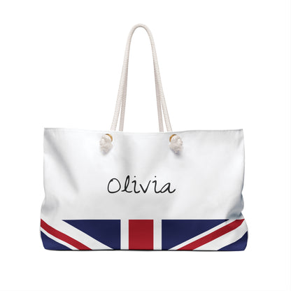 Personalized UK Weekender Bag, British Flag Travel Bag, Custom Name Heritage Tote, England Vacation Overnight Bag - Proud & Loyal