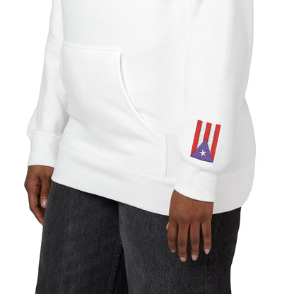 Puerto Rican American Flag Fleece Hoodie | Puerto Rico USA Dual Heritage Gift | Personalized Initials | Embroidered Sleeve Flags - Proud & Loyal