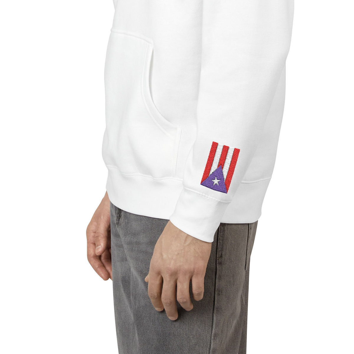 Puerto Rican American Flag Fleece Hoodie | Puerto Rico USA Dual Heritage Gift | Personalized Initials | Embroidered Sleeve Flags - Proud & Loyal