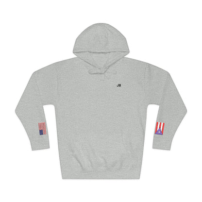 Puerto Rican American Flag Fleece Hoodie | Puerto Rico USA Dual Heritage Gift | Personalized Initials | Embroidered Sleeve Flags - Proud & Loyal