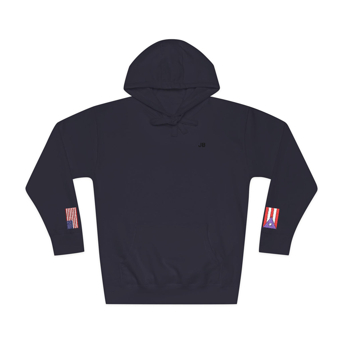 Puerto Rican American Flag Fleece Hoodie | Puerto Rico USA Dual Heritage Gift | Personalized Initials | Embroidered Sleeve Flags - Proud & Loyal