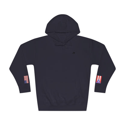Puerto Rican American Flag Fleece Hoodie | Puerto Rico USA Dual Heritage Gift | Personalized Initials | Embroidered Sleeve Flags - Proud & Loyal
