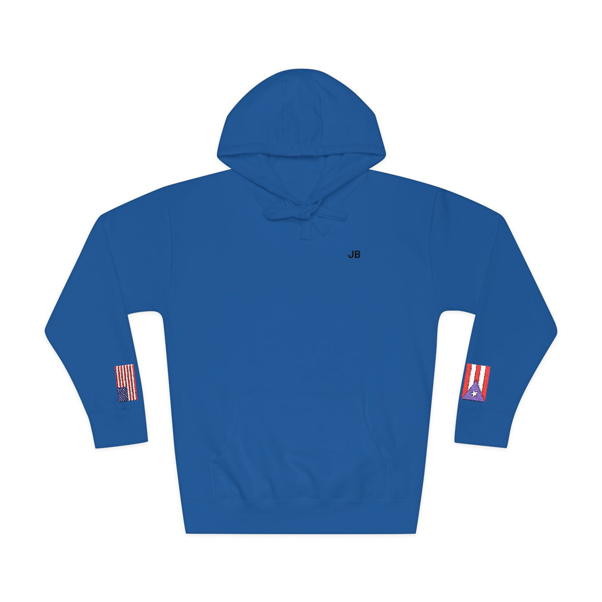 Puerto Rican American Flag Fleece Hoodie | Puerto Rico USA Dual Heritage Gift | Personalized Initials | Embroidered Sleeve Flags - Proud & Loyal