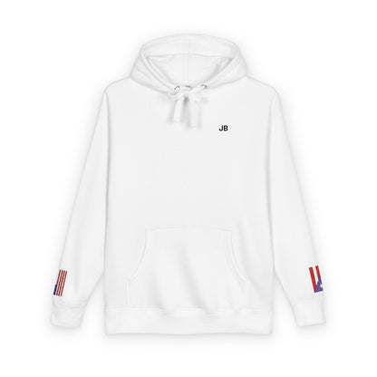 Puerto Rican American Flag Fleece Hoodie | Puerto Rico USA Dual Heritage Gift | Personalized Initials | Embroidered Sleeve Flags - Proud & Loyal