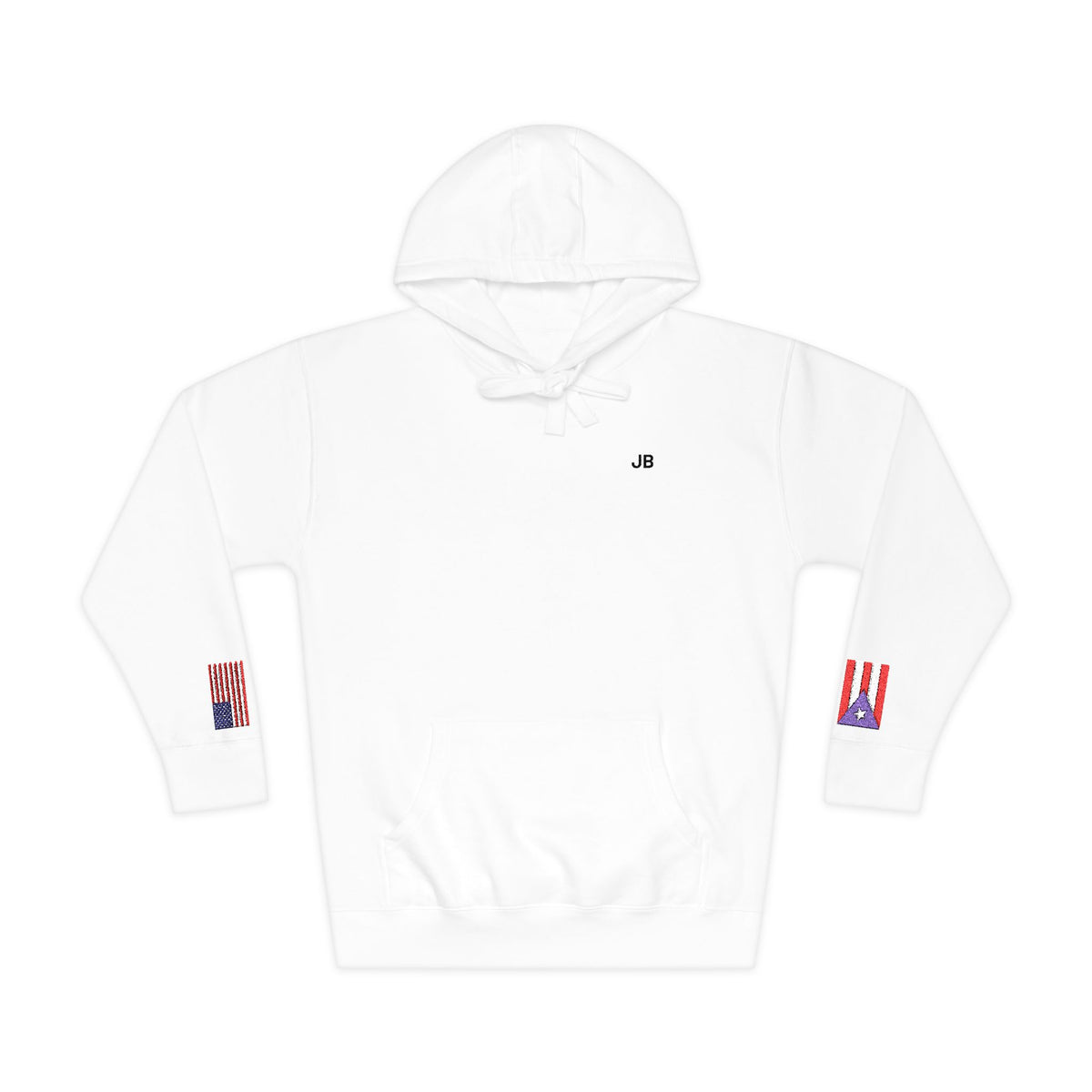 Puerto Rican American Flag Fleece Hoodie | Puerto Rico USA Dual Heritage Gift | Personalized Initials | Embroidered Sleeve Flags - Proud & Loyal