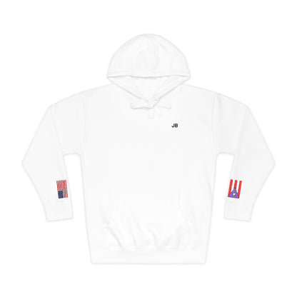Puerto Rican American Flag Fleece Hoodie | Puerto Rico USA Dual Heritage Gift | Personalized Initials | Embroidered Sleeve Flags - Proud & Loyal