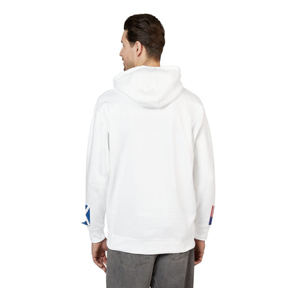 Scottish American Flag Fleece Hoodie | Scotland USA Dual Heritage Naturalization Gift | Personalized Initials | Embroidered Sleeve Flags - Proud & Loyal