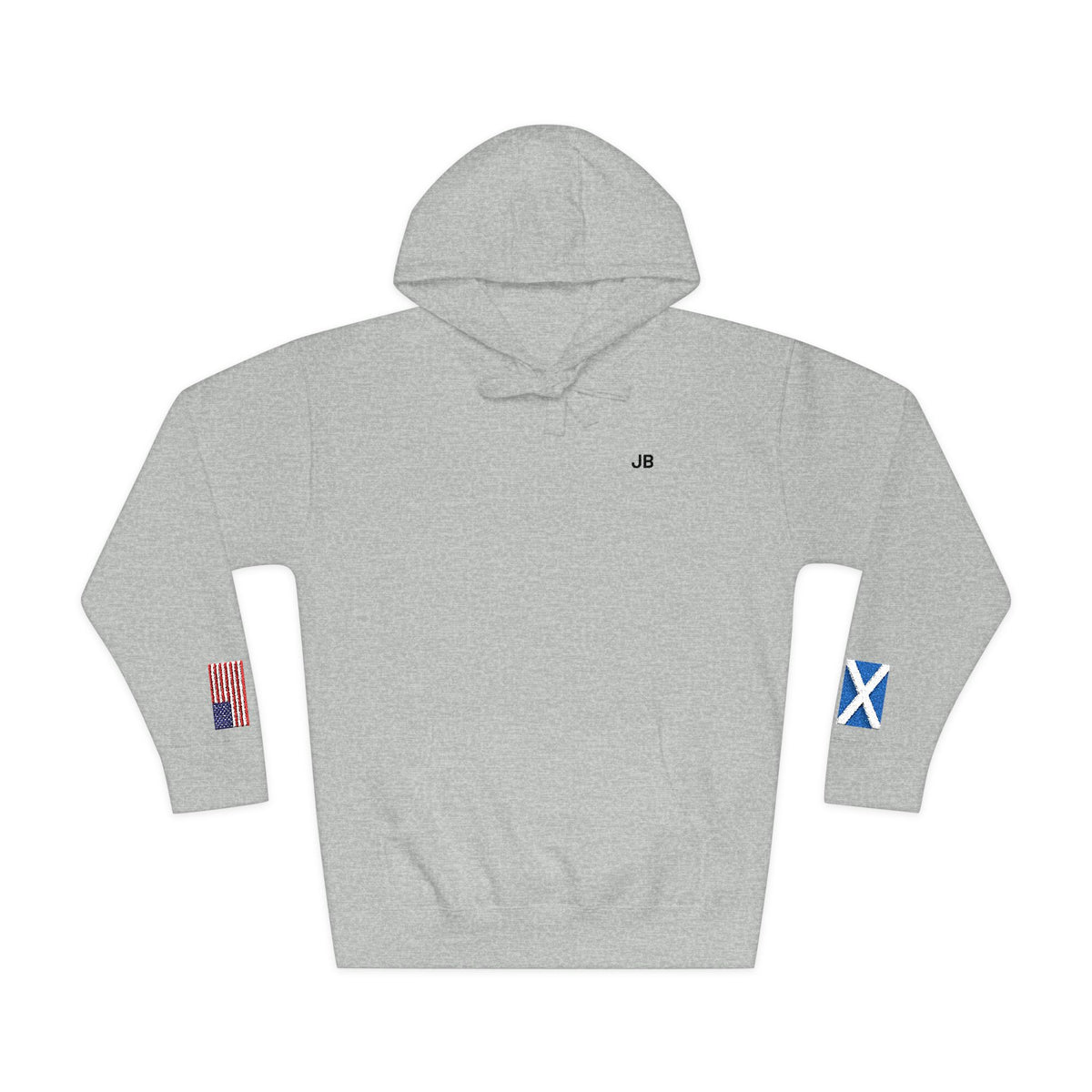 Scottish American Flag Fleece Hoodie | Scotland USA Dual Heritage Naturalization Gift | Personalized Initials | Embroidered Sleeve Flags - Proud & Loyal