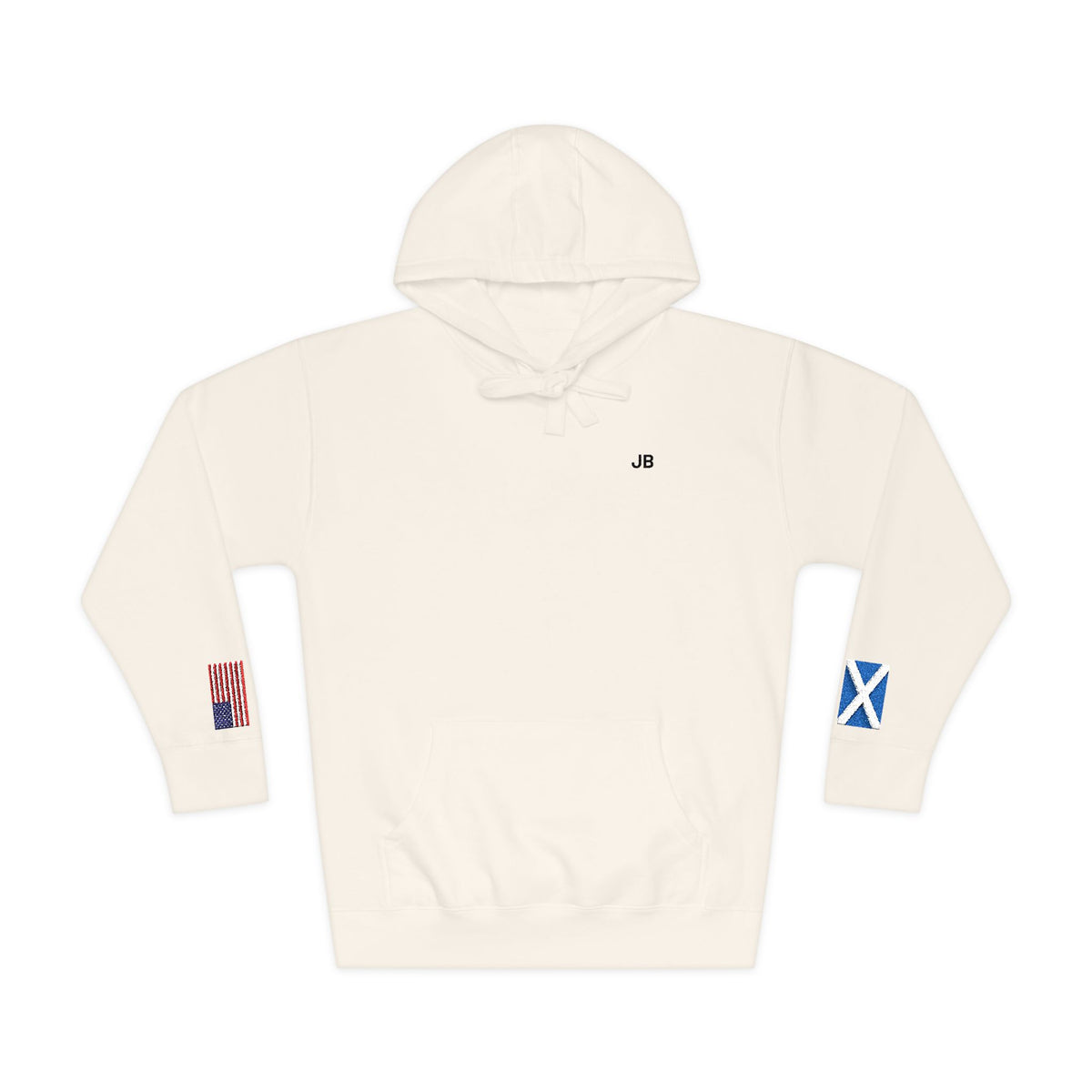 Scottish American Flag Fleece Hoodie | Scotland USA Dual Heritage Naturalization Gift | Personalized Initials | Embroidered Sleeve Flags - Proud & Loyal