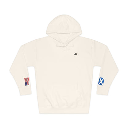 Scottish American Flag Fleece Hoodie | Scotland USA Dual Heritage Naturalization Gift | Personalized Initials | Embroidered Sleeve Flags - Proud & Loyal
