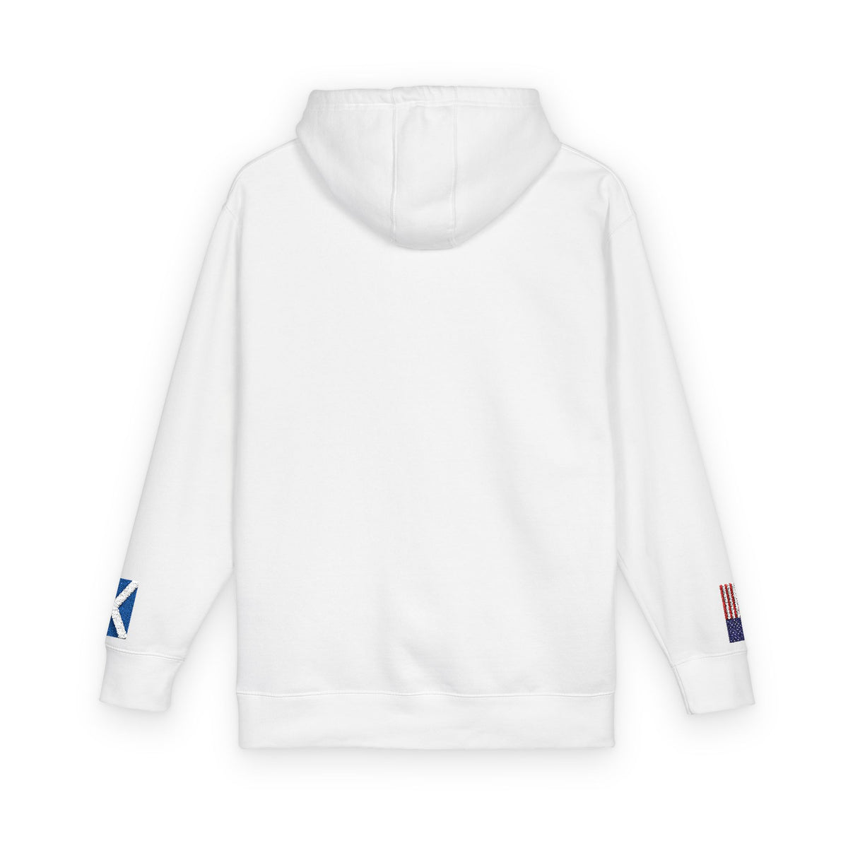 Scottish American Flag Fleece Hoodie | Scotland USA Dual Heritage Naturalization Gift | Personalized Initials | Embroidered Sleeve Flags - Proud & Loyal