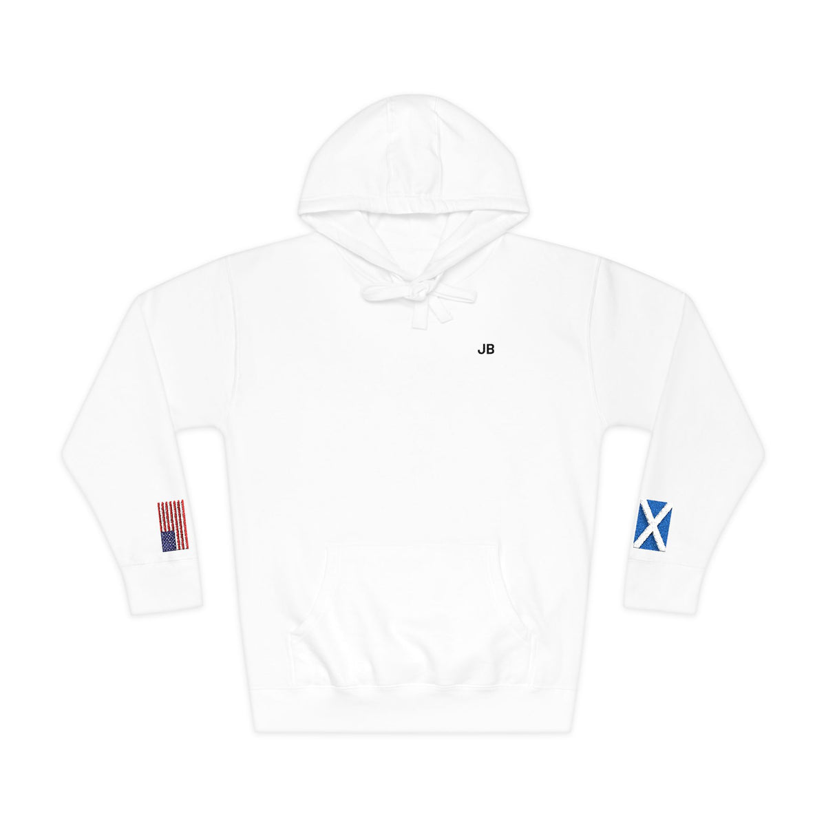 Scottish American Flag Fleece Hoodie | Scotland USA Dual Heritage Naturalization Gift | Personalized Initials | Embroidered Sleeve Flags - Proud & Loyal