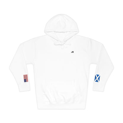 Scottish American Flag Fleece Hoodie | Scotland USA Dual Heritage Naturalization Gift | Personalized Initials | Embroidered Sleeve Flags - Proud & Loyal