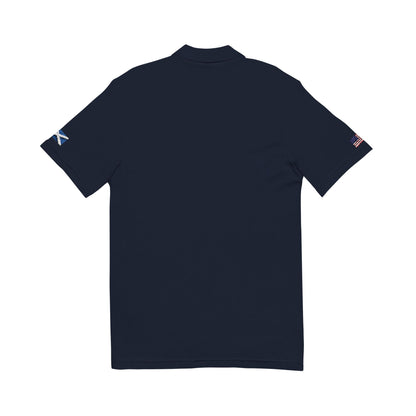 Scottish American Heritage Polo Shirt, Scotland USA Flag Embroidered Polo, Custom Initials, Cotton Pique Shirt, Scottish Gift - Proud & Loyal