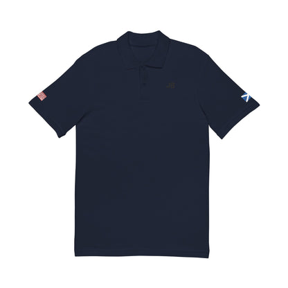 Scottish American Heritage Polo Shirt, Scotland USA Flag Embroidered Polo, Custom Initials, Cotton Pique Shirt, Scottish Gift - Proud & Loyal