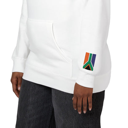 South African American Flag Fleece Hoodie | South Africa USA Dual Heritage Gift | Personalized Initials | Embroidered Sleeve Flags - Proud & Loyal