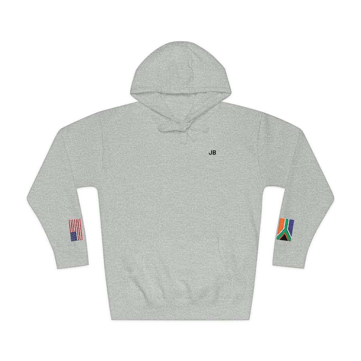 South African American Flag Fleece Hoodie | South Africa USA Dual Heritage Gift | Personalized Initials | Embroidered Sleeve Flags - Proud & Loyal