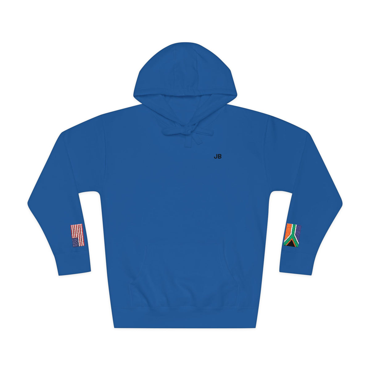 South African American Flag Fleece Hoodie | South Africa USA Dual Heritage Gift | Personalized Initials | Embroidered Sleeve Flags - Proud & Loyal