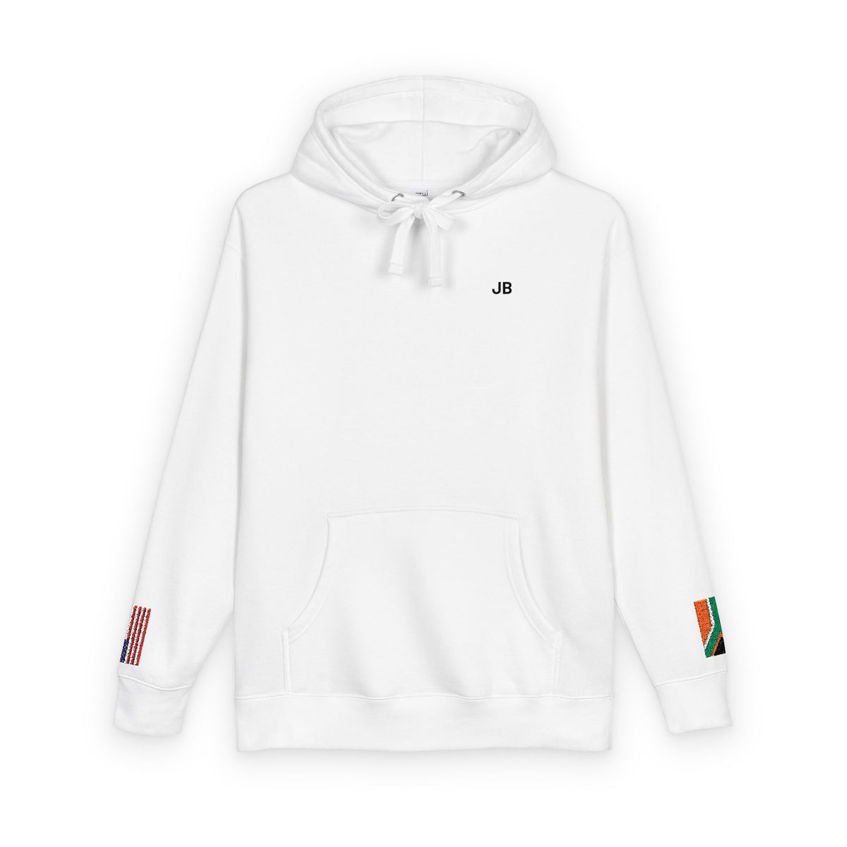 South African American Flag Fleece Hoodie | South Africa USA Dual Heritage Gift | Personalized Initials | Embroidered Sleeve Flags - Proud & Loyal