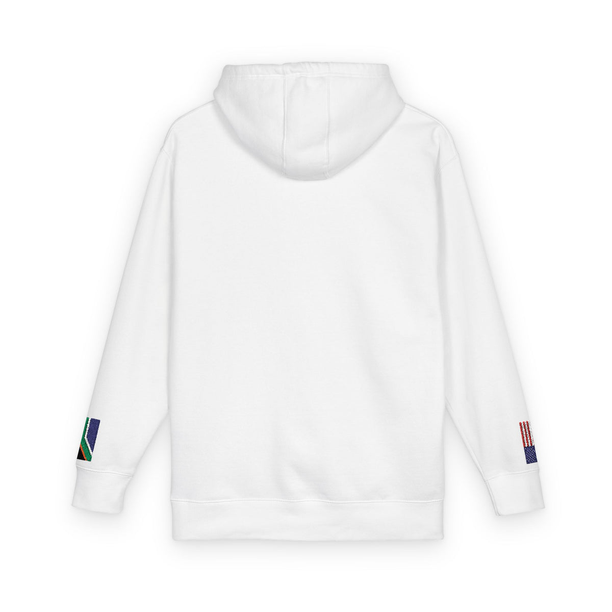 South African American Flag Fleece Hoodie | South Africa USA Dual Heritage Gift | Personalized Initials | Embroidered Sleeve Flags - Proud & Loyal