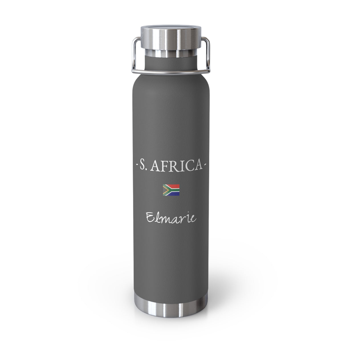 South African Heritage Insulated Water Bottle, Copper Lined, Custom Thermos, South Africa Flag Metal Travel Flask, Personalized Name - Proud & Loyal